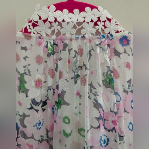 KATE SPADE Daisy Garden Devore Silk Blouse WOMEN'S L Floral Lace Romantic Pink - Picture 12 of 16